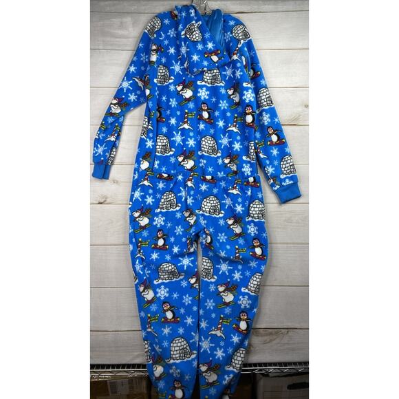 Winter Wonderland Footed Pajamas Adult Sz L Penguins Bears Igloo Dark Blue NWT - Picture 4 of 9